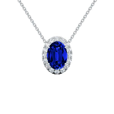 Lab Grown Gemstone Blue Sapphire Pendant Oval 1.00 ct. tw. Platinum Halo