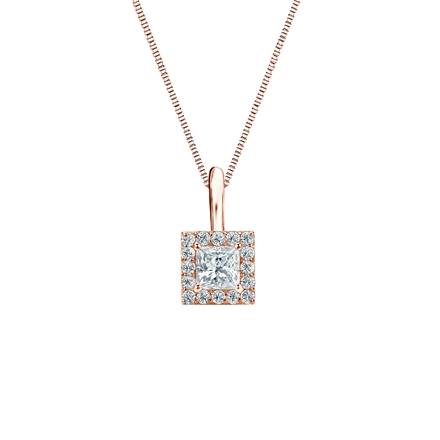 Natural Diamond Solitaire Pendant Princess-cut 0.25 ct. tw. (I-J, I1-I2) 14k Rose Gold Halo