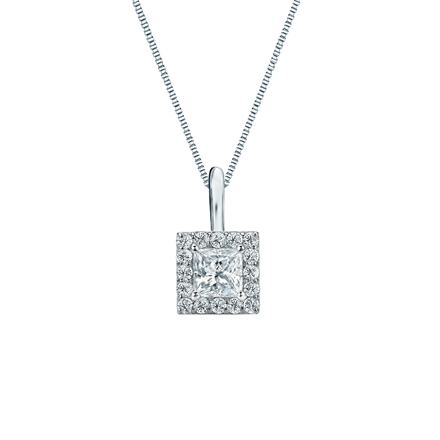 Natural Diamond Solitaire Pendant Princess-cut 0.38 ct. tw. (I-J, I1) 14k White Gold Halo
