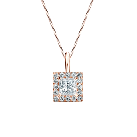 Natural Diamond Solitaire Pendant Princess-cut 0.50 ct. tw. (G-H, VS1-VS2) 14k Rose Gold Halo
