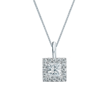 Natural Diamond Solitaire Pendant Princess-cut 0.50 ct. tw. (I-J, I1-I2) 18k White Gold Halo