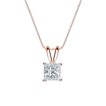 Natural Diamond Solitaire Pendant Princess-cut 0.63 ct. tw. (I-J, I1-I2) 14k Rose Gold 4-Prong Basket