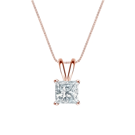 Natural Diamond Solitaire Pendant Princess-cut 0.75 ct. tw. (I-J, I1-I2) 14k Rose Gold 4-Prong Basket