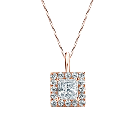 Natural Diamond Solitaire Pendant Princess-cut 0.75 ct. tw. (G-H, SI2) 14k Rose Gold Halo