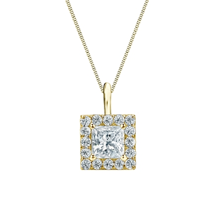 Natural Diamond Solitaire Pendant Princess-cut 0.75 ct. tw. (I-J, I1-I2) 18k Yellow Gold Halo