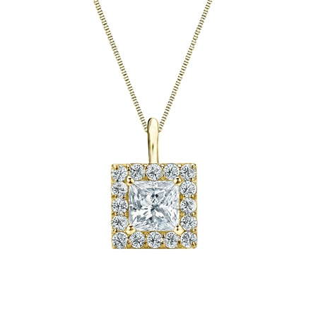 Natural Diamond Solitaire Pendant Princess-cut 1.00 ct. tw. (G-H, VS1-VS2) 14k Yellow Gold Halo