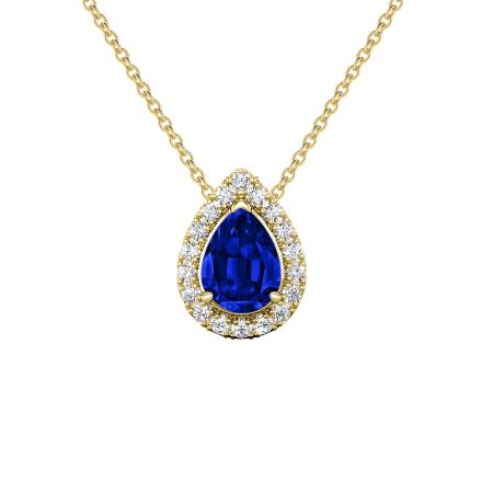 Lab Grown Gemstone Blue Sapphire Pendant Pear 0.75 ct. tw. 14k Yellow Gold Halo