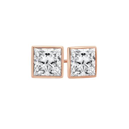 Natural Diamond Stud Earrings Princess 2.00 ct. tw. (1.00ct. each ear) G-H, VS1-VS2 14k Rose Gold Bezel