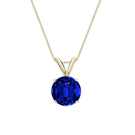 Lab Grown Gemstone Blue Sapphire Pendant Round 3.00 ct. tw. 18k Yellow Gold 4-Prong Basket