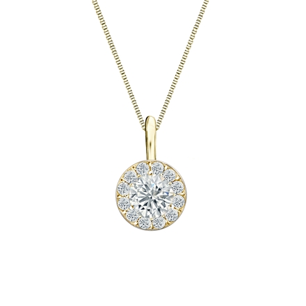Natural Diamond Solitaire Pendant Round-cut 0.50 ct. tw. (I-J, I1) 18k Yellow Gold Halo