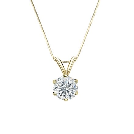 Natural Diamond Solitaire Pendant Round-cut 0.63 ct. tw. (G-H, SI2) 14k Yellow Gold 6-Prong Basket