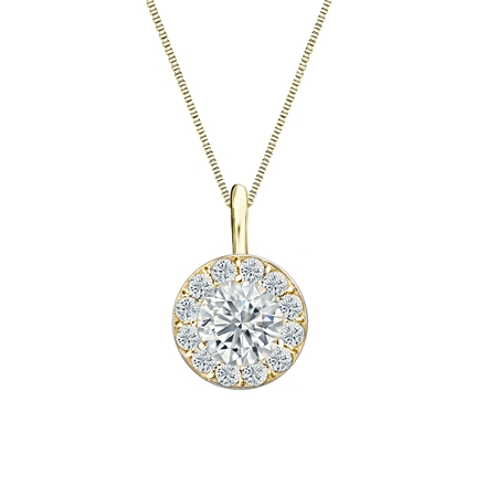 Natural Diamond Solitaire Pendant Round-cut 0.75 ct. tw. (G-H, VS2) 18k Yellow Gold Halo