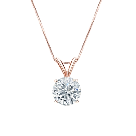 Natural Diamond Solitaire Pendant Round-cut 0.88 ct. tw. (H-I, SI1-SI2) 14k Rose Gold 4-Prong Basket