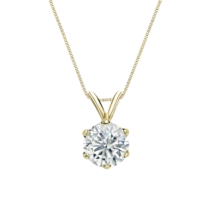 Natural Diamond Solitaire Pendant Round-cut 0.88 ct. tw. (G-H, VS2) 14k Yellow Gold 6-Prong Basket