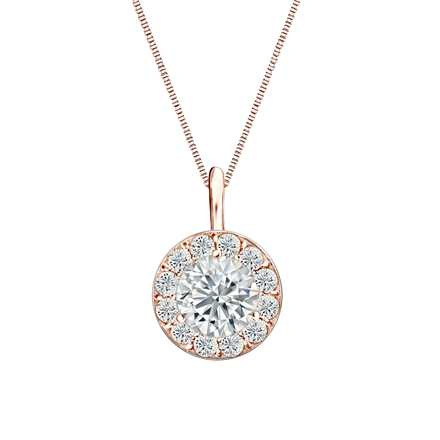 Natural Diamond Solitaire Pendant Round-cut 1.00 ct. tw. (G-H, SI2) 14k Rose Gold Halo