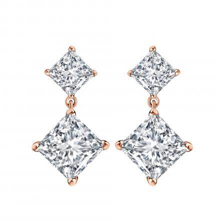 Lab Grown Diamond Two Stone Drop Earrings Princess 3.00 ct. tw. (E, VS) 14k Rose Gold