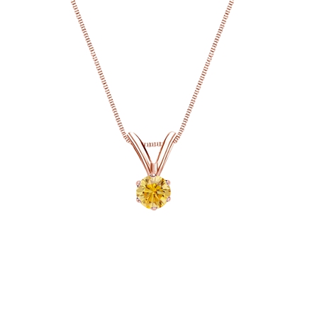 14k Rose Gold 6-Prong Basket Certified Round-cut Yellow Diamond Solitaire Pendant 0.13 ct. tw. (SI1-SI2)