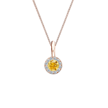 14k Rose Gold Halo Certified Round-cut Yellow Diamond Solitaire Pendant 0.25 ct. tw. (SI1-SI2)