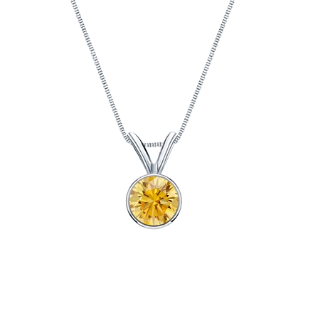 18k White Gold Bezel Certified Round-cut Yellow Diamond Solitaire Pendant 0.38 ct. tw. (SI1-SI2)