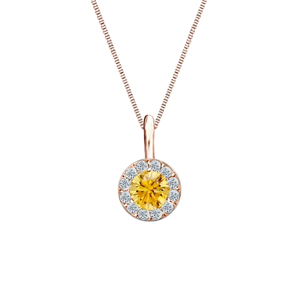 14k Rose Gold Halo Certified Round-cut Yellow Diamond Solitaire Pendant 0.38 ct. tw. (SI1-SI2)