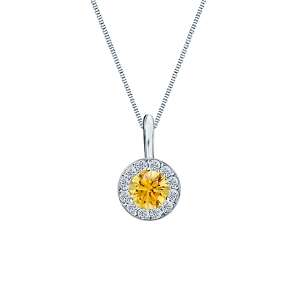 14k White Gold Halo Certified Round-cut Yellow Diamond Solitaire Pendant 0.38 ct. tw. (SI1-SI2)