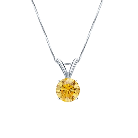 14k White Gold 4-Prong Basket Certified Round-cut Yellow Diamond Solitaire Pendant 0.50 ct. tw. (SI1-SI2)