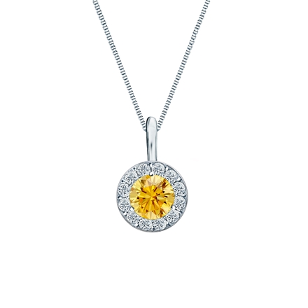 18k White Gold Halo Certified Round-cut Yellow Diamond Solitaire Pendant 0.50 ct. tw. (SI1-SI2)