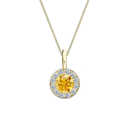 14k Yellow Gold Halo Certified Round-cut Yellow Diamond Solitaire Pendant 0.50 ct. tw. (SI1-SI2)
