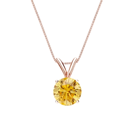 14k Rose Gold 4-Prong Basket Certified Round-cut Yellow Diamond Solitaire Pendant 0.75 ct. tw. (SI1-SI2)