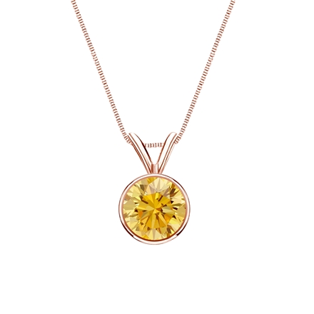 14k Rose Gold Bezel Certified Round-cut Yellow Diamond Solitaire Pendant 0.75 ct. tw. (SI1-SI2)