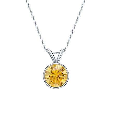14k White Gold Bezel Certified Round-cut Yellow Diamond Solitaire Pendant 0.75 ct. tw. (SI1-SI2)