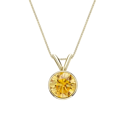 18k Yellow Gold Bezel Certified Round-cut Yellow Diamond Solitaire Pendant 0.75 ct. tw. (SI1-SI2)