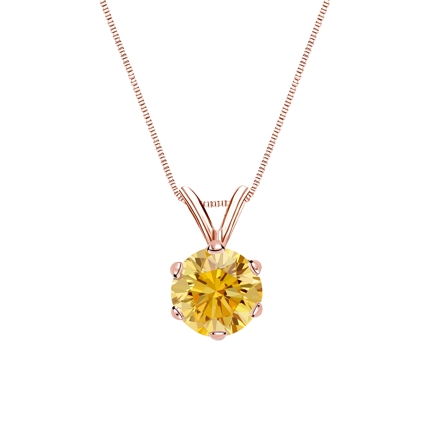 14k Rose Gold 6-Prong Basket Certified Round-cut Yellow Diamond Solitaire Pendant 0.75 ct. tw. (SI1-SI2)
