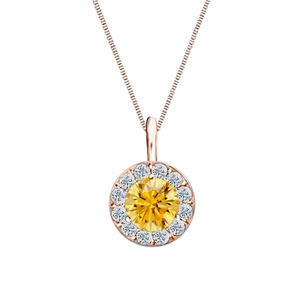 14k Rose Gold Halo Certified Round-cut Yellow Diamond Solitaire Pendant 0.75 ct. tw. (SI1-SI2)