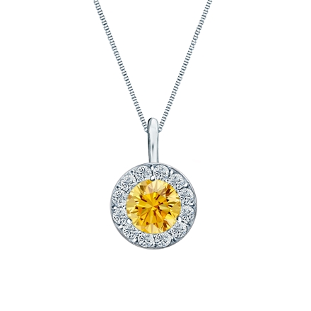 18k White Gold Halo Certified Round-cut Yellow Diamond Solitaire Pendant 0.75 ct. tw. (SI1-SI2)