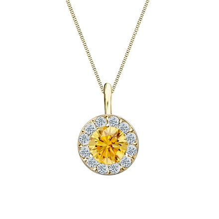 18k Yellow Gold Halo Certified Round-cut Yellow Diamond Solitaire Pendant 0.75 ct. tw. (SI1-SI2)
