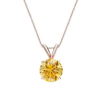 14k Rose Gold 4-Prong Basket Certified Round-cut Yellow Diamond Solitaire Pendant 1.00 ct. tw. (SI1-SI2)