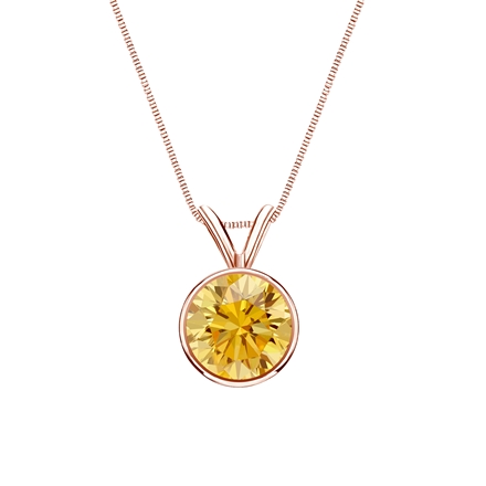 14k Rose Gold Bezel Certified Round-cut Yellow Diamond Solitaire Pendant 1.00 ct. tw. (SI1-SI2)