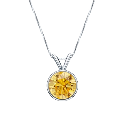 18k White Gold Bezel Certified Round-cut Yellow Diamond Solitaire Pendant 1.00 ct. tw. (SI1-SI2)