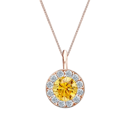 14k Rose Gold Halo Certified Round-cut Yellow Diamond Solitaire Pendant 1.00 ct. tw. (SI1-SI2)