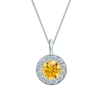 14k White Gold Halo Certified Round-cut Yellow Diamond Solitaire Pendant 1.00 ct. tw. (SI1-SI2)