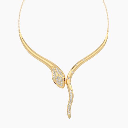 Ruby and Diamond Fashion Snake Necklace (0.24 cttw.) in 14K Yellow Gold