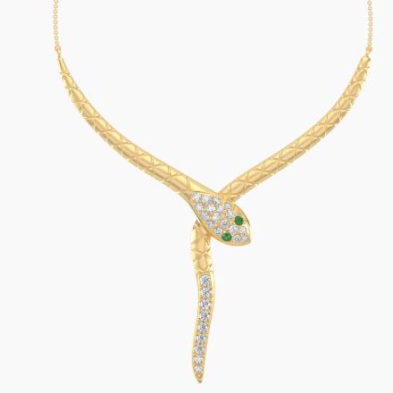 Emerald and Diamond Fashion Snake Necklace (0.25 cttw.) in 14K Yellow Gold