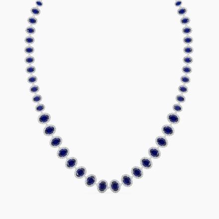 Blue Sapphire and Diamond Fashion Necklace (36.34 cttw.) in 14K White Gold, 16 Inch