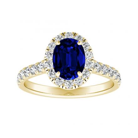 1.00 ct Halo Oval Blue Sapphire Engagement Ring in 14K Yellow Gold
