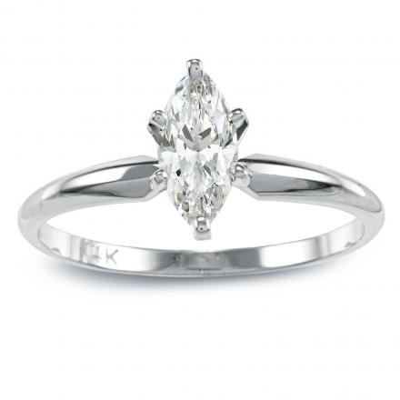 Marquise Solitaire Diamond Engagement Ring in 14k White Gold (0.50 cttw)