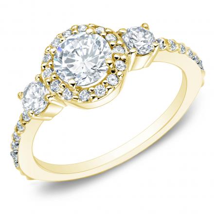 3-Stone Halo Diamond Engagement Ring in 14K Yellow Gold (3/4 cttw)