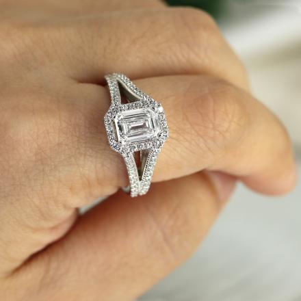 Vintage Emerald-Cut Halo Diamond Engagement Ring in 14K White Gold (2.50 cttw)