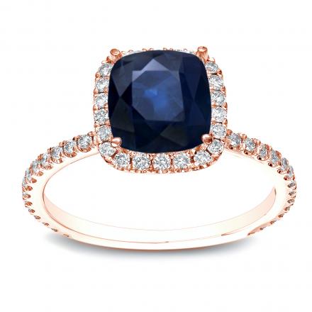 Cushoin-Cut Blue Sapphire Halo Engagement Ring 1.50 ct. tw. In 14K Rose Gold