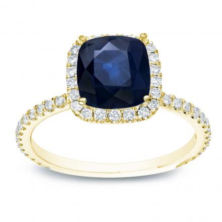 Cushoin-Cut Blue Sapphire Halo Engagement Ring 1.50 ct. tw. In 14K Yellow Gold
